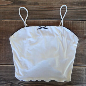 Y2K Cami Tank Top Womens Small White Bow Trim Cropped Fairy Coquette Babydoll